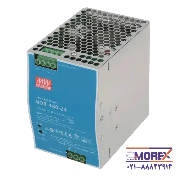 منبع تغذیه 24 ولت 20 آمپر مینول | MEAN WELL مدل NDR-480-24
