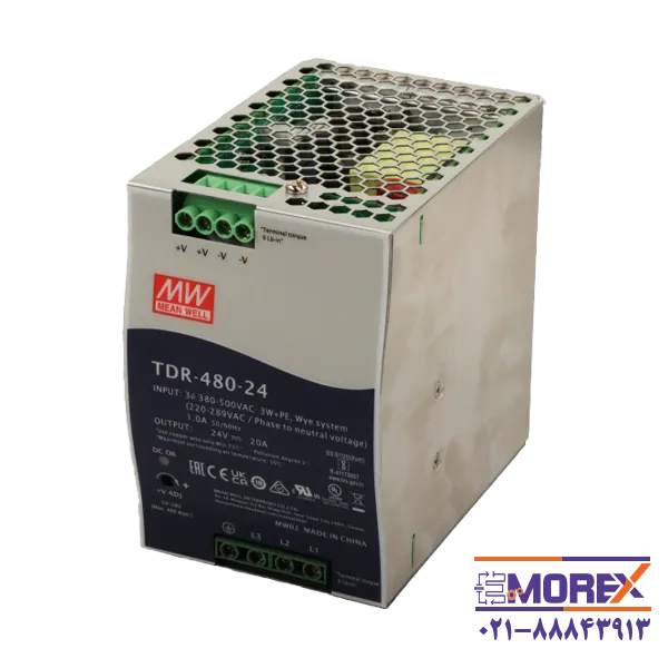 منبع تغذیه سه‌ فاز 24 ولت 20 آمپر مینول | MEAN WELL مدل TDR-480-24